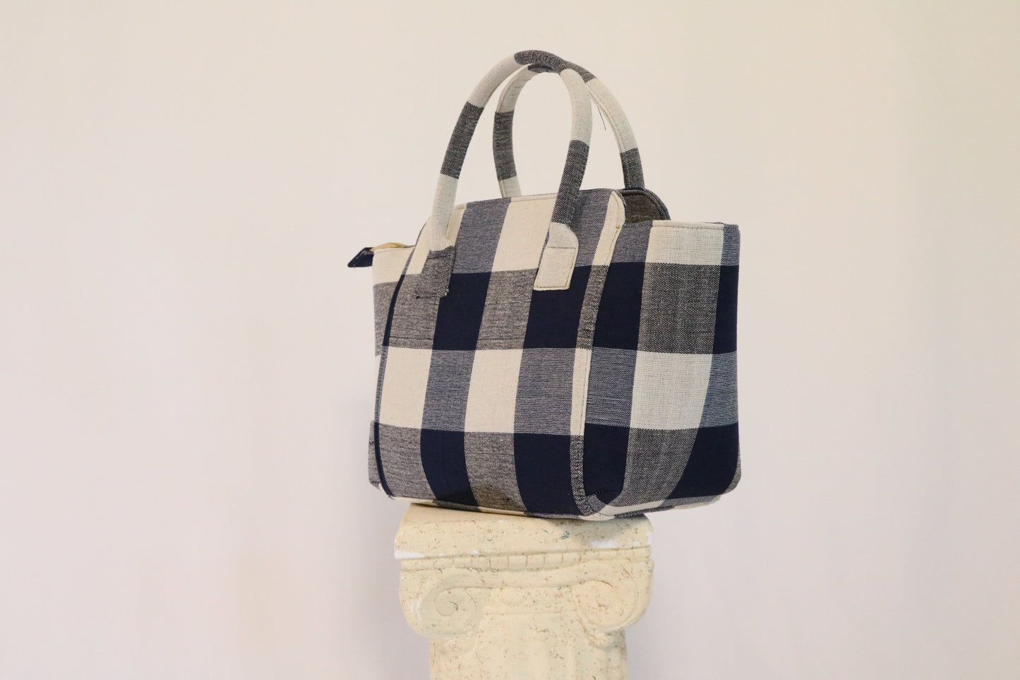 Navy Checked Handbag, Handmade from Thailand