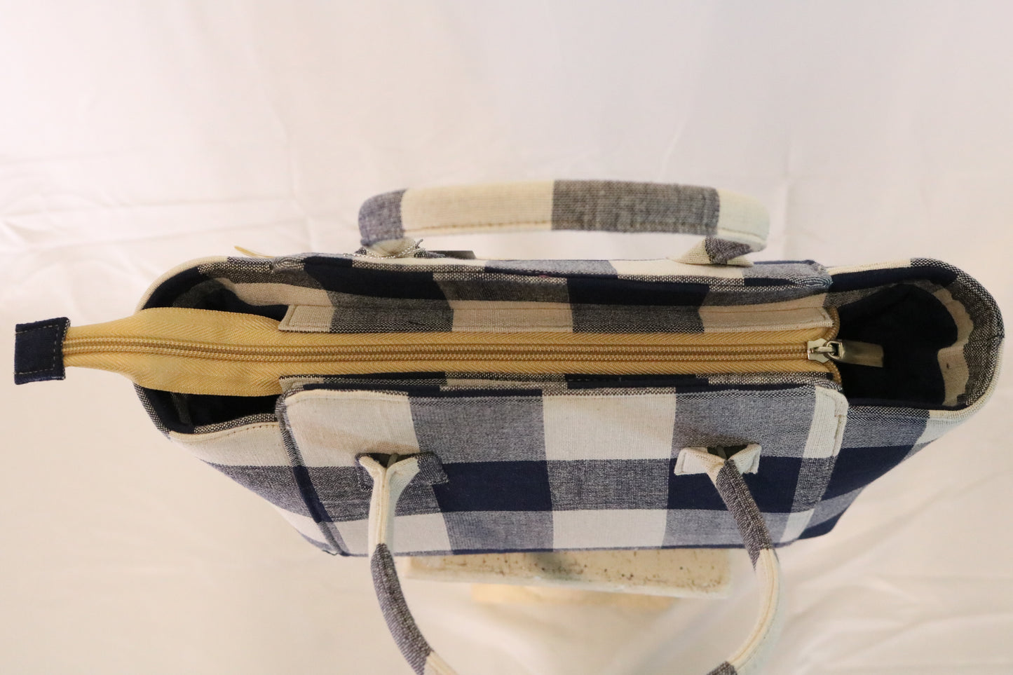 Navy Checked Handbag, Handmade from Thailand