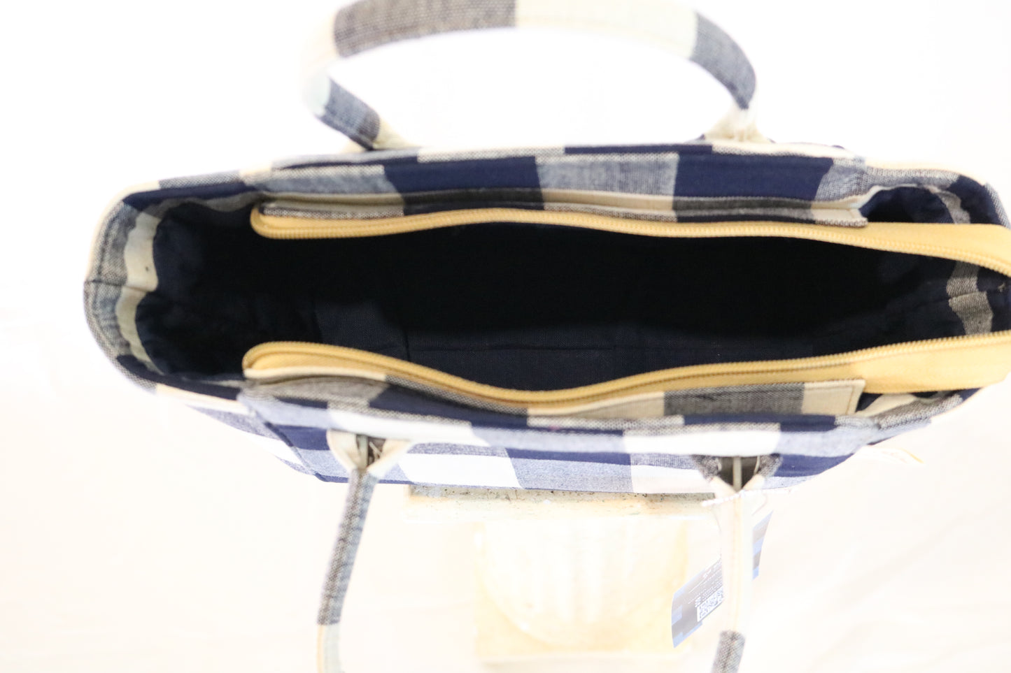 Navy Checked Handbag, Handmade from Thailand