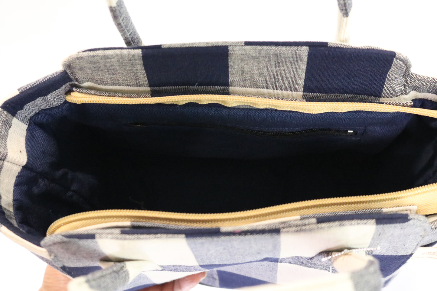 Navy Checked Handbag, Handmade from Thailand