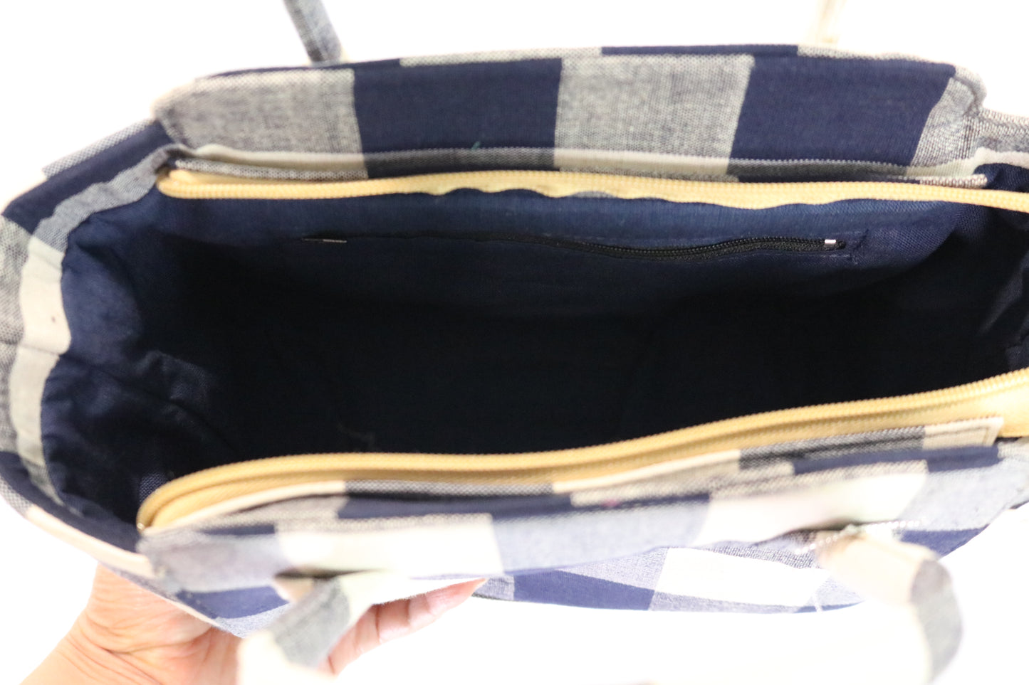 Navy Checked Handbag, Handmade from Thailand
