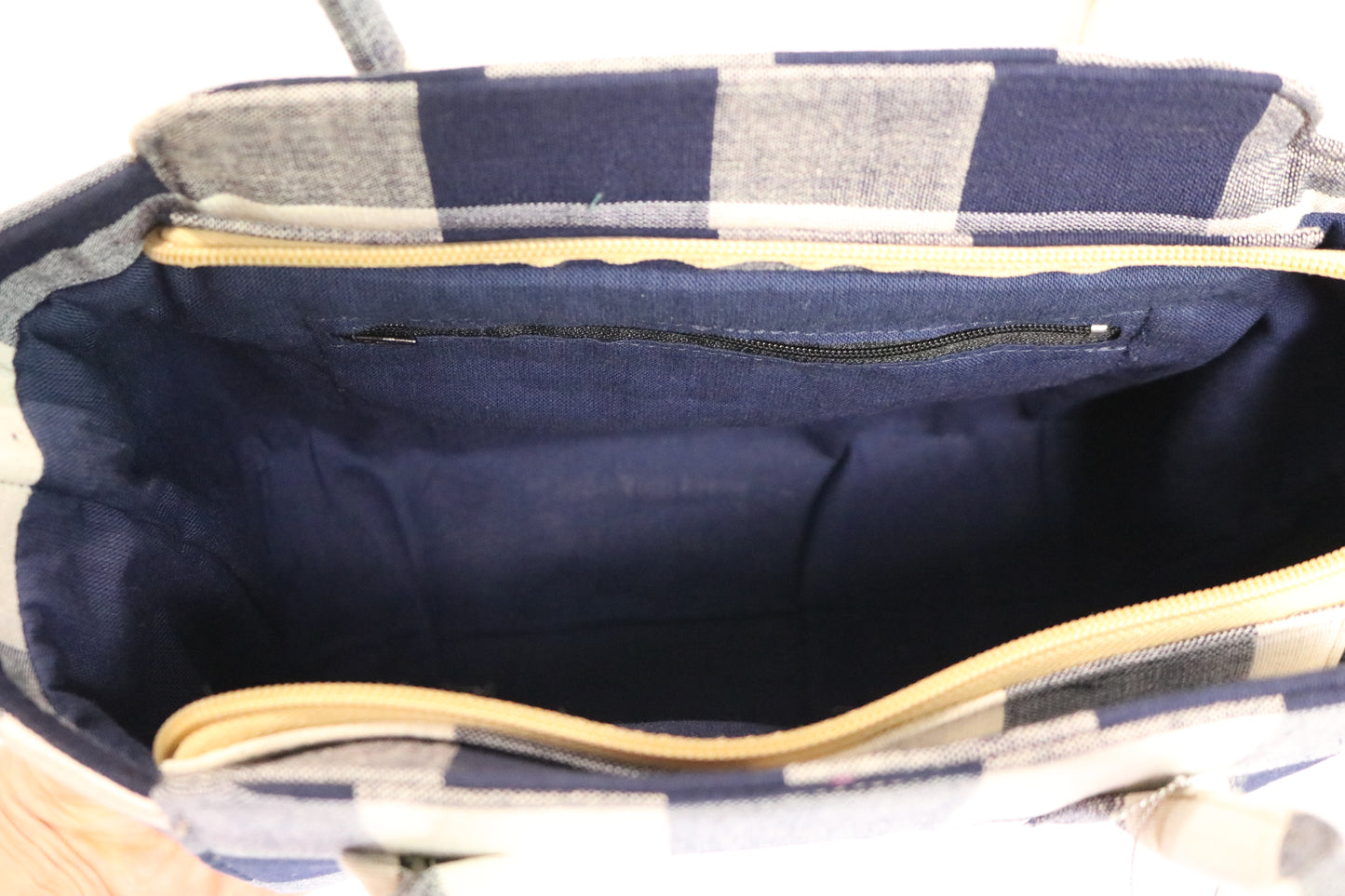 Navy Checked Handbag, Handmade from Thailand