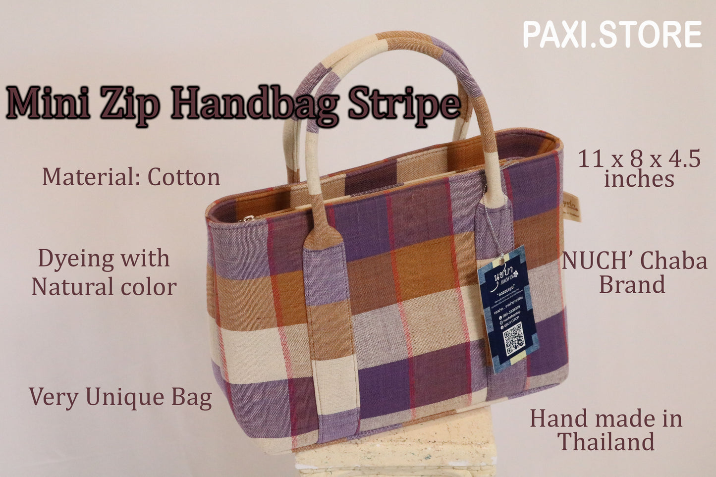 Mini Zip Handbag Stripe, Handmade